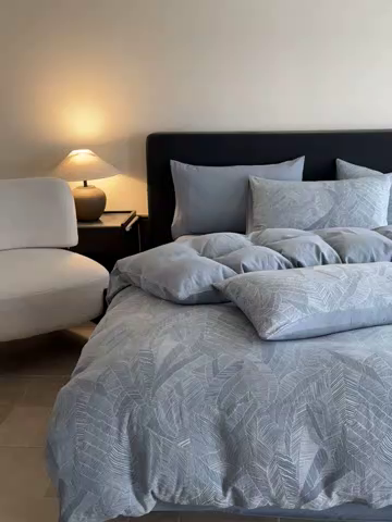 91家纺网 家纺一手货源 找家纺 ab家纺 2025新款全棉纯棉提花四件套-款式一 简影-兰