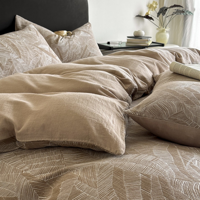 91家纺网 家纺一手货源 找家纺 ab家纺 2025新款全棉纯棉提花四件套-款式一 简影-浅咖