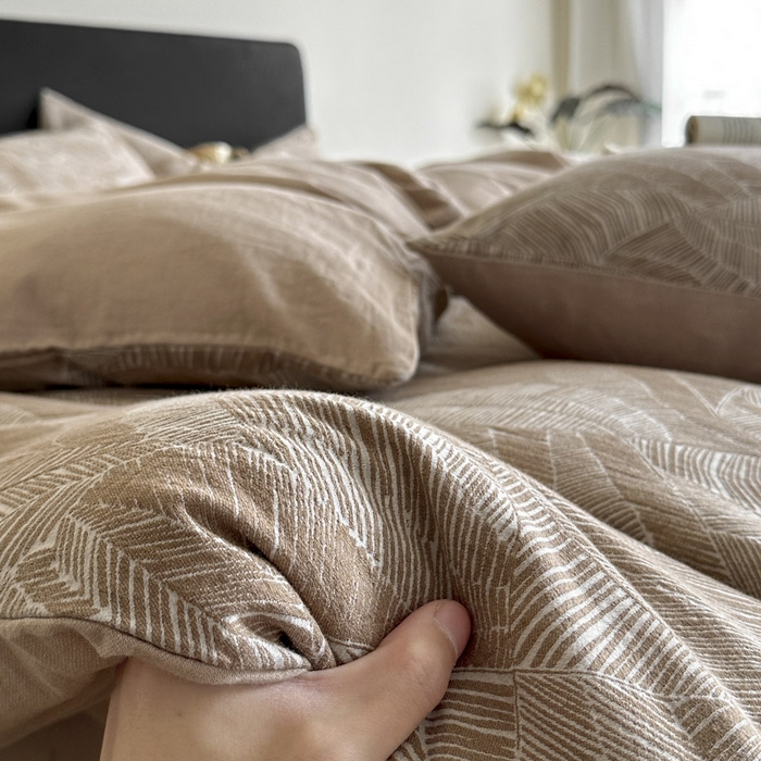 91家纺网 家纺一手货源 找家纺 ab家纺 2025新款全棉纯棉提花四件套-款式一 简影-浅咖