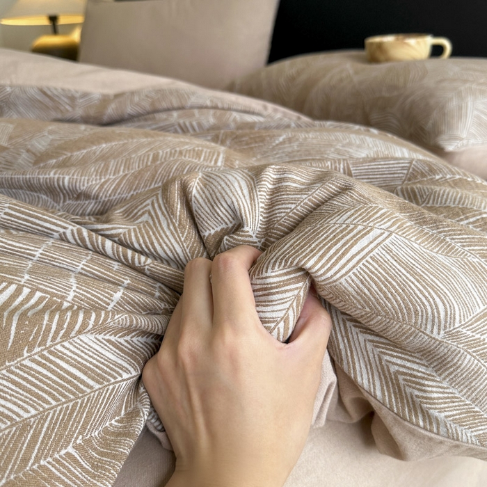 91家纺网 家纺一手货源 找家纺 ab家纺 2025新款全棉纯棉提花四件套-款式一 简影-浅咖