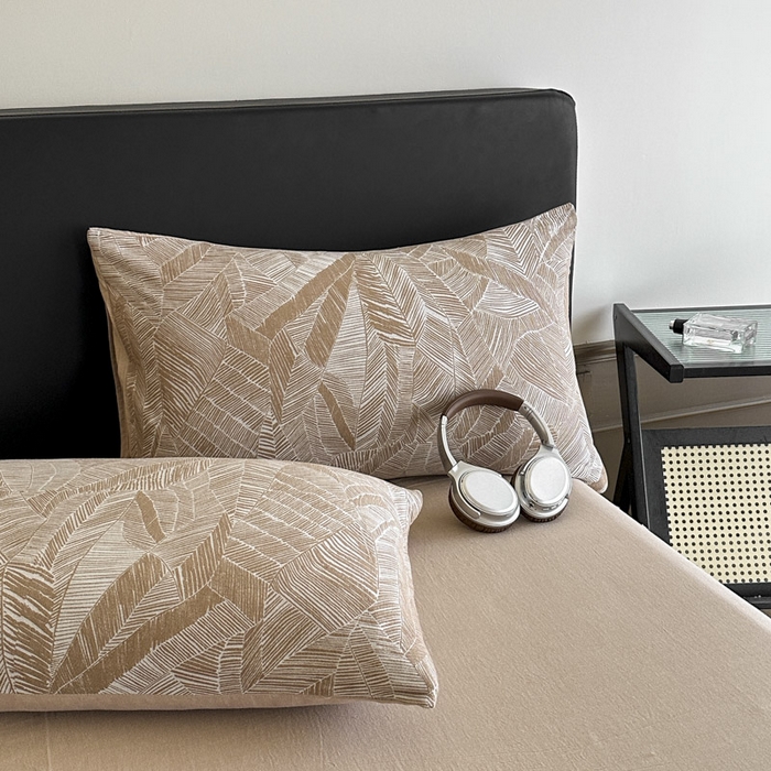 91家纺网 家纺一手货源 找家纺 ab家纺 2025新款全棉纯棉提花四件套-款式一 简影-浅咖