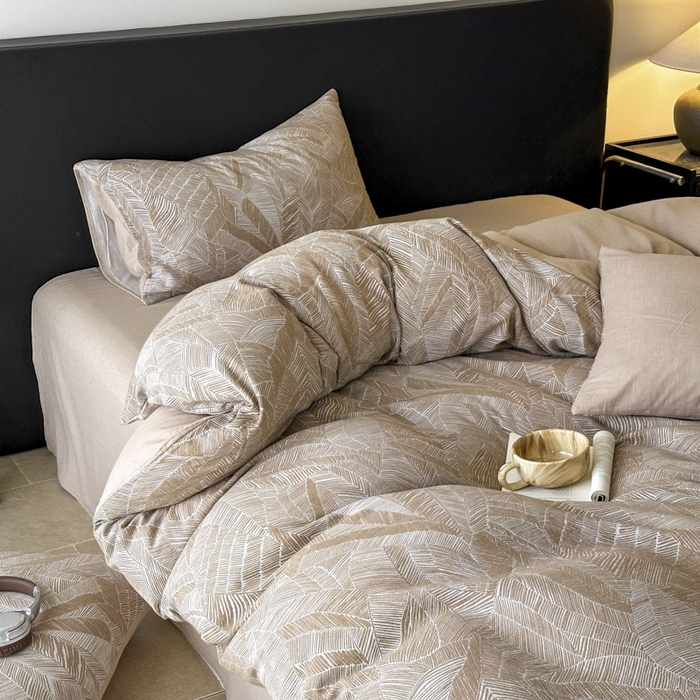 91家纺网 家纺一手货源 找家纺 ab家纺 2025新款全棉纯棉提花四件套-款式一 简影-浅咖