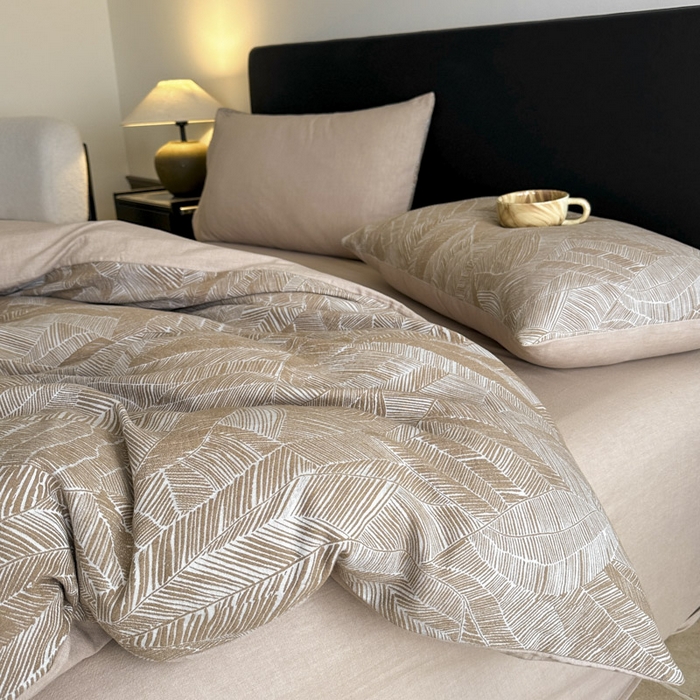 91家纺网 家纺一手货源 找家纺 ab家纺 2025新款全棉纯棉提花四件套-款式一 简影-浅咖