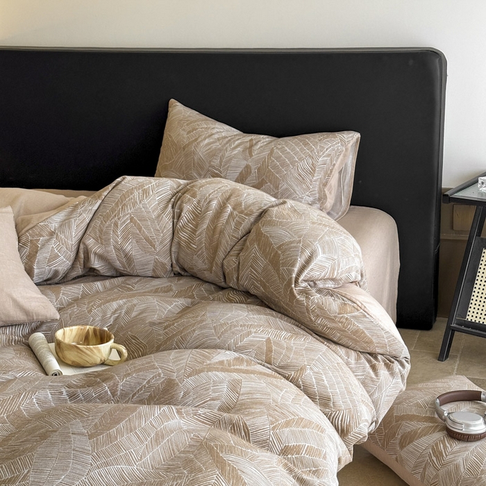 91家纺网 家纺一手货源 找家纺 ab家纺 2025新款全棉纯棉提花四件套-款式一 简影-浅咖