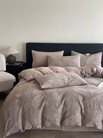 91家纺网 家纺一手货源 找家纺 ab家纺 2025新款全棉纯棉提花四件套-款式一 简影-浅咖