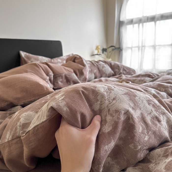 91家纺网 家纺一手货源 找家纺 ab家纺 2025新款全棉纯棉提花四件套-款式一 曼陀罗-红咖