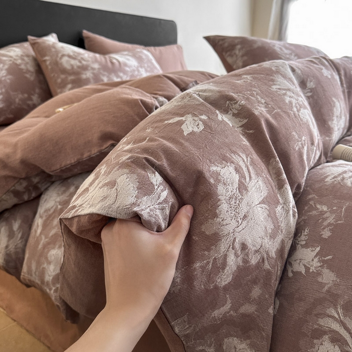 91家纺网 家纺一手货源 找家纺 ab家纺 2025新款全棉纯棉提花四件套-款式一 曼陀罗-红咖