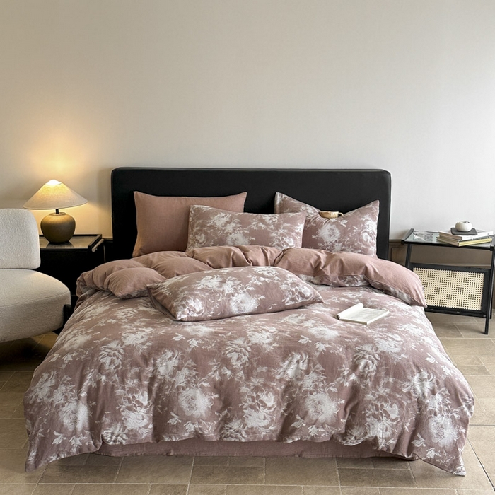 91家纺网 家纺一手货源 找家纺 ab家纺 2025新款全棉纯棉提花四件套-款式一 曼陀罗-红咖