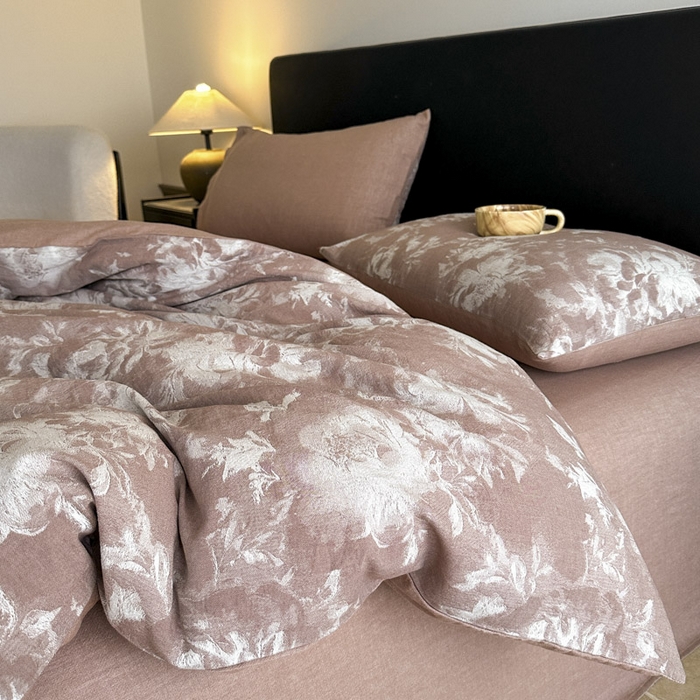 91家纺网 家纺一手货源 找家纺 ab家纺 2025新款全棉纯棉提花四件套-款式一 曼陀罗-红咖