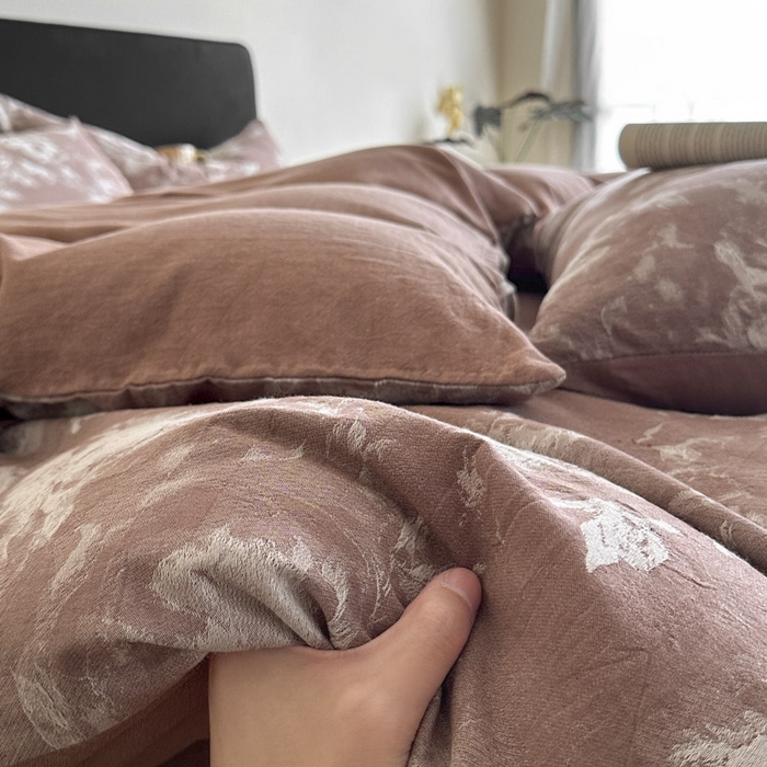 91家纺网 家纺一手货源 找家纺 ab家纺 2025新款全棉纯棉提花四件套-款式一 曼陀罗-红咖