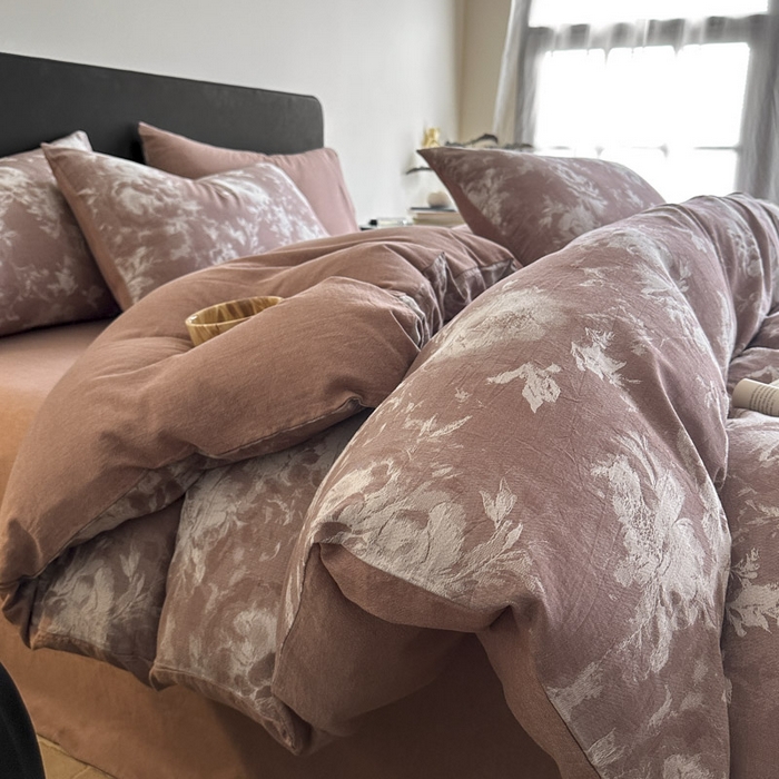 91家纺网 家纺一手货源 找家纺 ab家纺 2025新款全棉纯棉提花四件套-款式一 曼陀罗-红咖