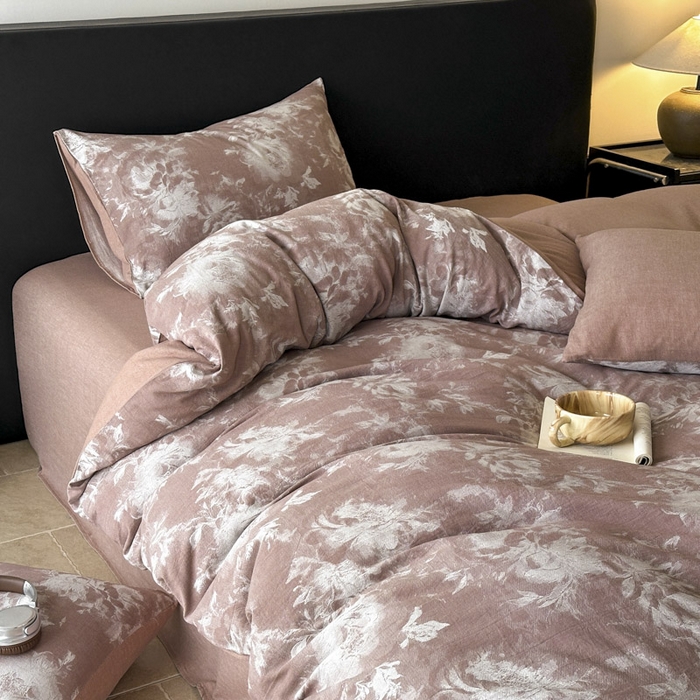 91家纺网 家纺一手货源 找家纺 ab家纺 2025新款全棉纯棉提花四件套-款式一 曼陀罗-红咖