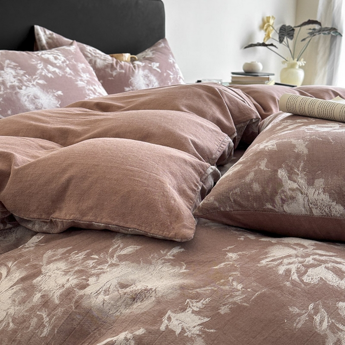 91家纺网 家纺一手货源 找家纺 ab家纺 2025新款全棉纯棉提花四件套-款式一 曼陀罗-红咖