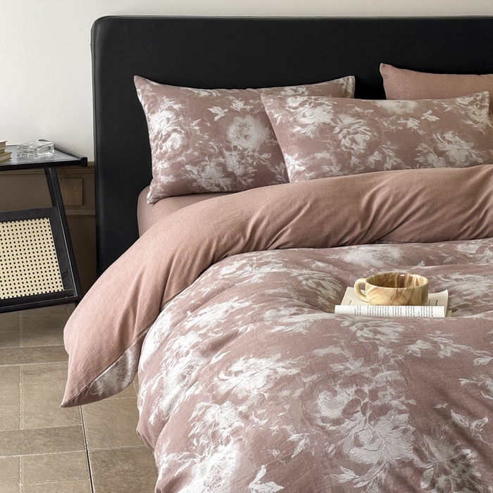 91家纺网 家纺一手货源 找家纺 ab家纺 2025新款全棉纯棉提花四件套-款式一 曼陀罗-红咖