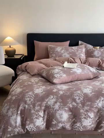 91家纺网 家纺一手货源 找家纺 ab家纺 2025新款全棉纯棉提花四件套-款式一 曼陀罗-红咖