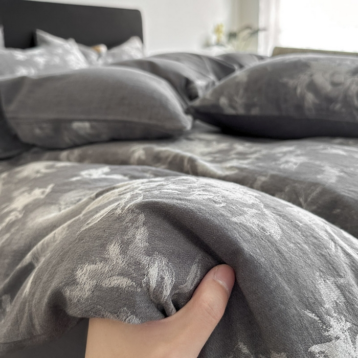 91家纺网 家纺一手货源 找家纺 ab家纺 2025新款全棉纯棉提花四件套-款式一 曼陀罗-灰