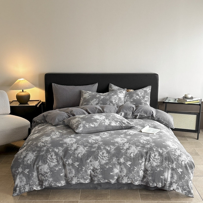 91家纺网 家纺一手货源 找家纺 ab家纺 2025新款全棉纯棉提花四件套-款式一 曼陀罗-灰