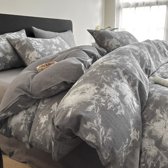 91家纺网 家纺一手货源 找家纺 ab家纺 2025新款全棉纯棉提花四件套-款式一 曼陀罗-灰