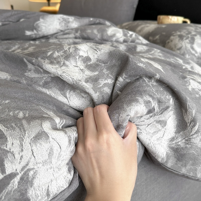 91家纺网 家纺一手货源 找家纺 ab家纺 2025新款全棉纯棉提花四件套-款式一 曼陀罗-灰