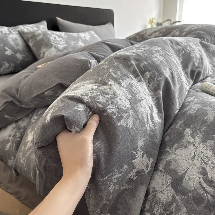 91家纺网 家纺一手货源 找家纺 ab家纺 2025新款全棉纯棉提花四件套-款式一 曼陀罗-灰