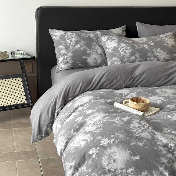 91家纺网 家纺一手货源 找家纺 ab家纺 2025新款全棉纯棉提花四件套-款式一 曼陀罗-灰