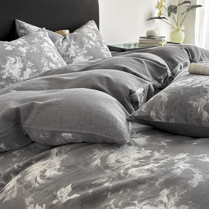 91家纺网 家纺一手货源 找家纺 ab家纺 2025新款全棉纯棉提花四件套-款式一 曼陀罗-灰