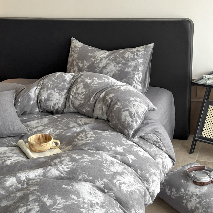 91家纺网 家纺一手货源 找家纺 ab家纺 2025新款全棉纯棉提花四件套-款式一 曼陀罗-灰