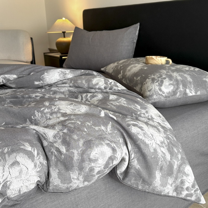 91家纺网 家纺一手货源 找家纺 ab家纺 2025新款全棉纯棉提花四件套-款式一 曼陀罗-灰