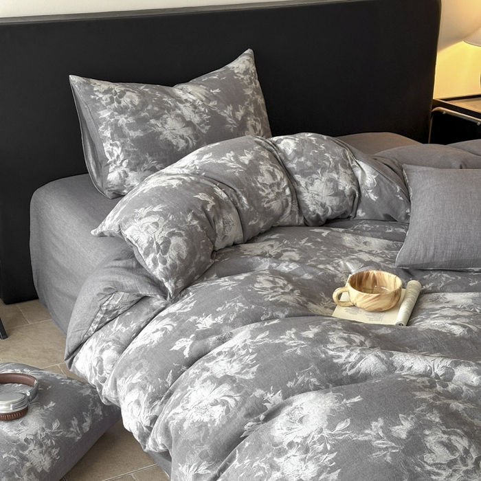 91家纺网 家纺一手货源 找家纺 ab家纺 2025新款全棉纯棉提花四件套-款式一 曼陀罗-灰