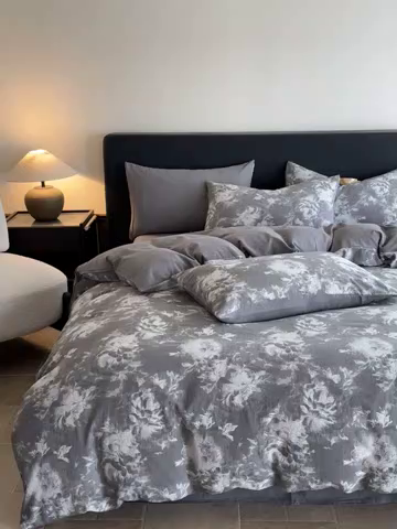 91家纺网 家纺一手货源 找家纺 ab家纺 2025新款全棉纯棉提花四件套-款式一 曼陀罗-灰