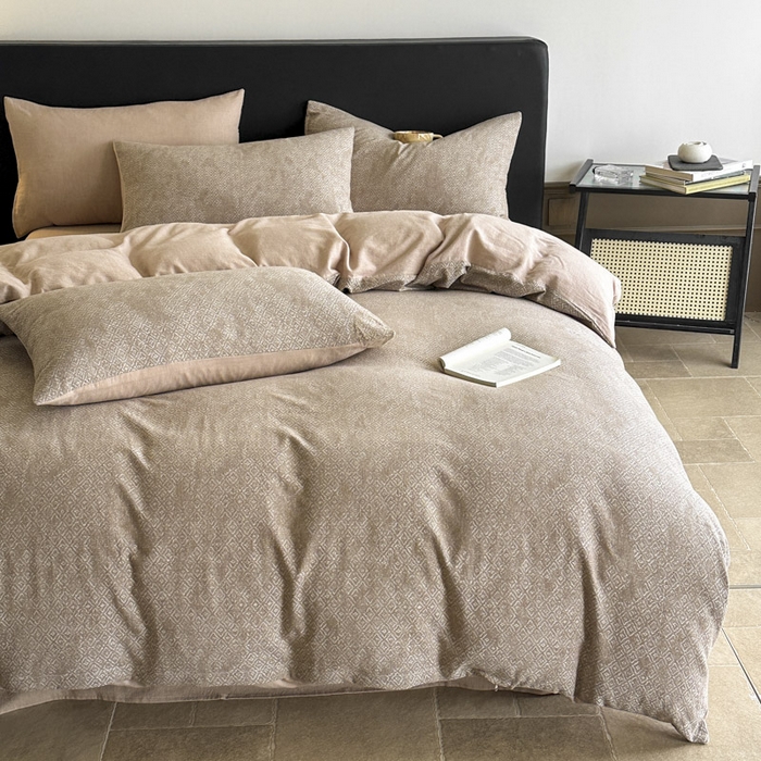 91家纺网 家纺一手货源 找家纺 ab家纺 2025新款全棉纯棉提花四件套-款式二 米卡格-浅咖