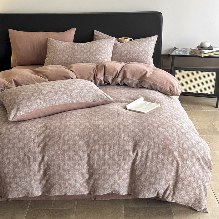 91家纺网 家纺一手货源 找家纺 ab家纺 2025新款全棉纯棉提花四件套-款式二 异想空间-红咖