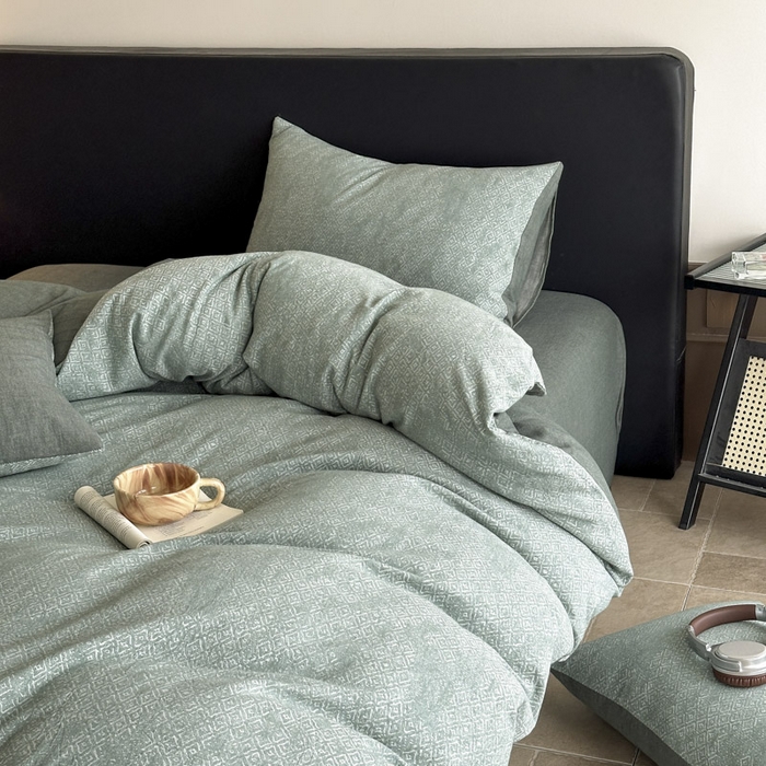 91家纺网 家纺一手货源 找家纺 ab家纺 2025新款全棉纯棉提花四件套-款式二 米卡格-绿