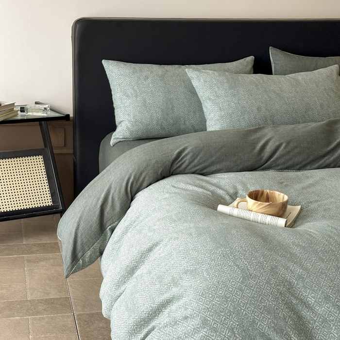 91家纺网 家纺一手货源 找家纺 ab家纺 2025新款全棉纯棉提花四件套-款式二 米卡格-绿