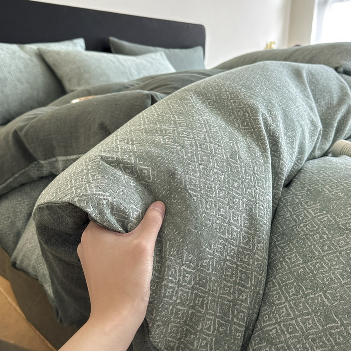 91家纺网 家纺一手货源 找家纺 ab家纺 2025新款全棉纯棉提花四件套-款式二 米卡格-绿