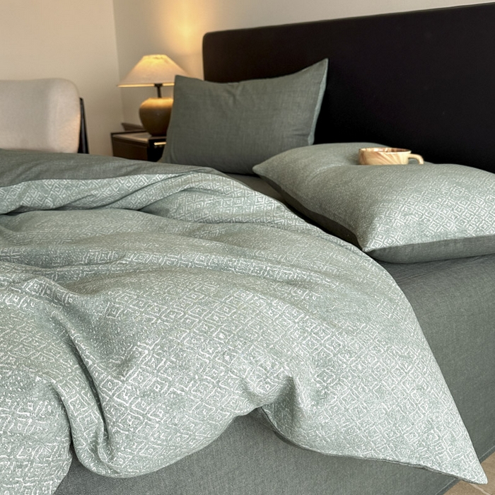 91家纺网 家纺一手货源 找家纺 ab家纺 2025新款全棉纯棉提花四件套-款式二 米卡格-绿