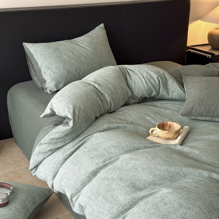 91家纺网 家纺一手货源 找家纺 ab家纺 2025新款全棉纯棉提花四件套-款式二 米卡格-绿