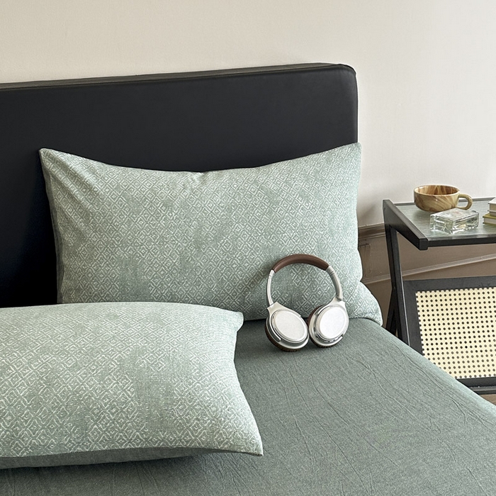 91家纺网 家纺一手货源 找家纺 ab家纺 2025新款全棉纯棉提花四件套-款式二 米卡格-绿