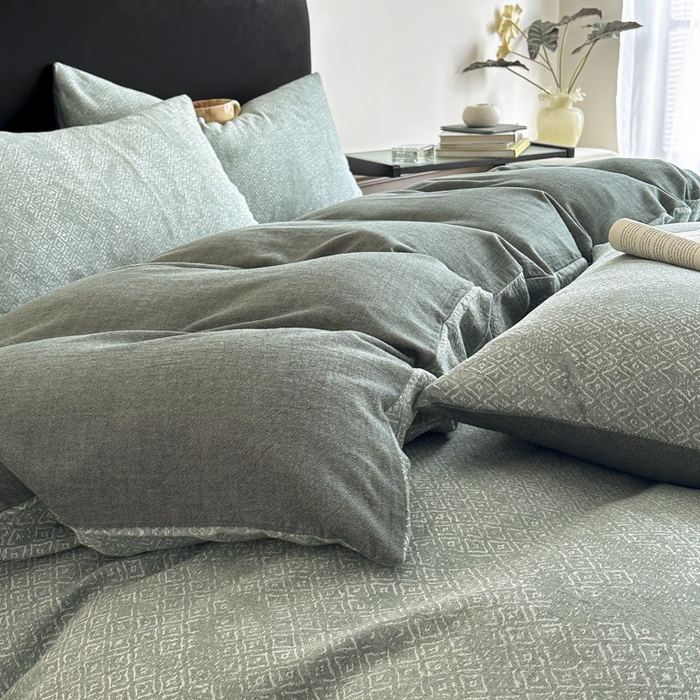 91家纺网 家纺一手货源 找家纺 ab家纺 2025新款全棉纯棉提花四件套-款式二 米卡格-绿