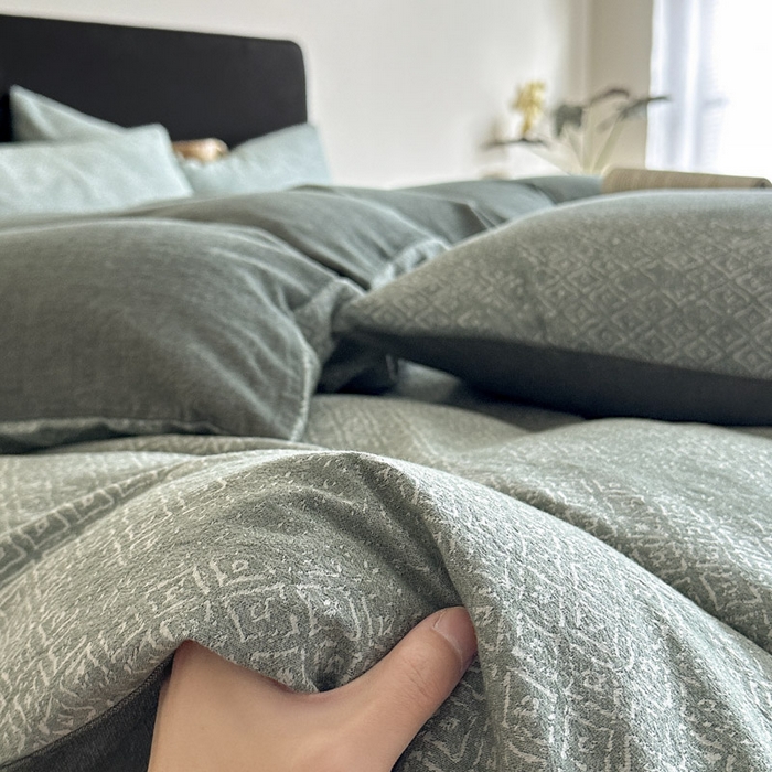 91家纺网 家纺一手货源 找家纺 ab家纺 2025新款全棉纯棉提花四件套-款式二 米卡格-绿