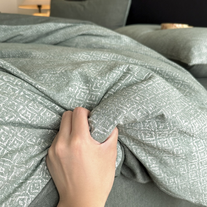 91家纺网 家纺一手货源 找家纺 ab家纺 2025新款全棉纯棉提花四件套-款式二 米卡格-绿