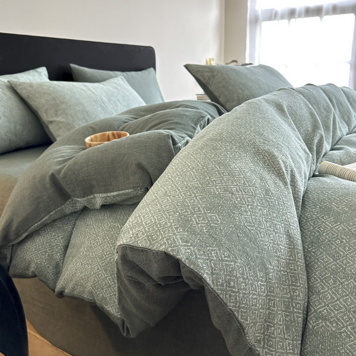 91家纺网 家纺一手货源 找家纺 ab家纺 2025新款全棉纯棉提花四件套-款式二 米卡格-绿