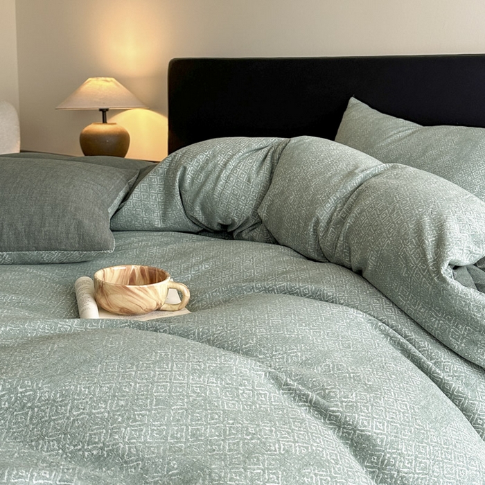 91家纺网 家纺一手货源 找家纺 ab家纺 2025新款全棉纯棉提花四件套-款式二 米卡格-绿