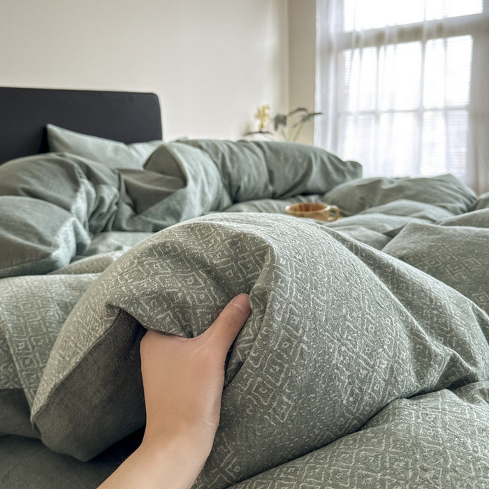 91家纺网 家纺一手货源 找家纺 ab家纺 2025新款全棉纯棉提花四件套-款式二 米卡格-绿