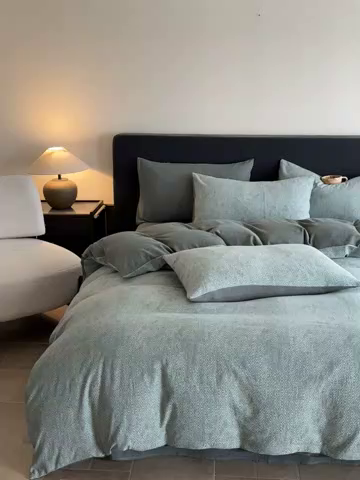 91家纺网 家纺一手货源 找家纺 ab家纺 2025新款全棉纯棉提花四件套-款式二 米卡格-绿