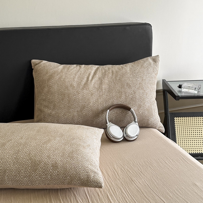 91家纺网 家纺一手货源 找家纺 ab家纺 2025新款全棉纯棉提花四件套-款式二 米卡格-浅咖