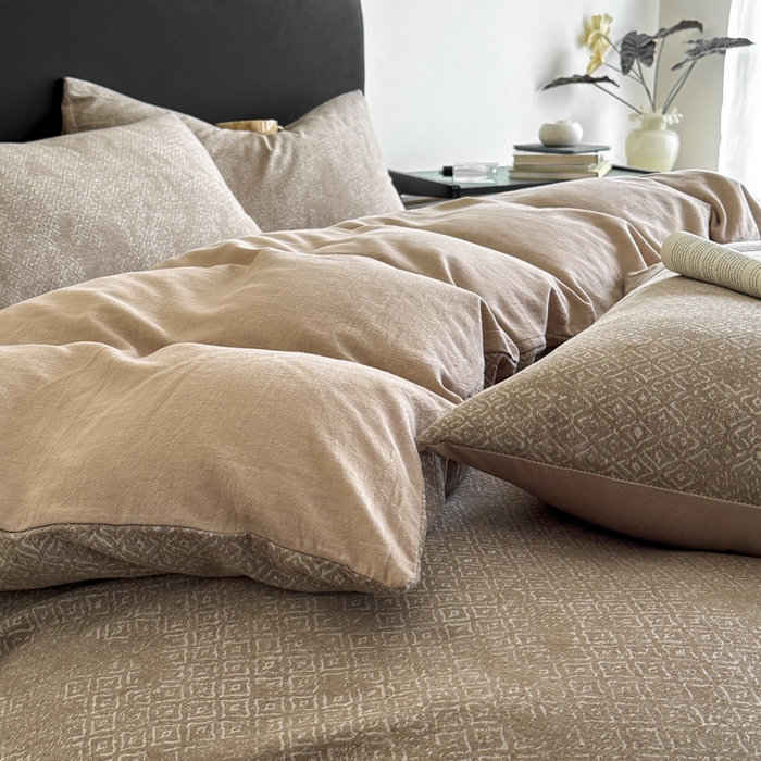 91家纺网 家纺一手货源 找家纺 ab家纺 2025新款全棉纯棉提花四件套-款式二 米卡格-浅咖