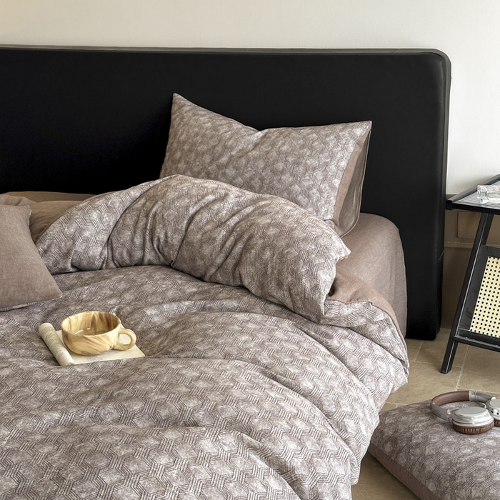 91家纺网 家纺一手货源 找家纺 ab家纺 2025新款全棉纯棉提花四件套-款式二 异想空间-深咖