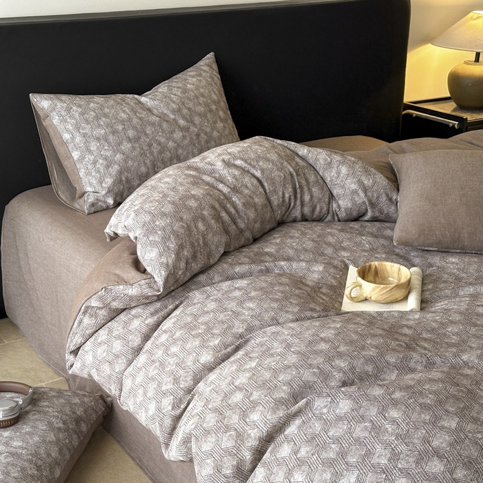 91家纺网 家纺一手货源 找家纺 ab家纺 2025新款全棉纯棉提花四件套-款式二 异想空间-深咖