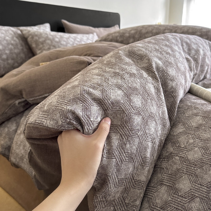 91家纺网 家纺一手货源 找家纺 ab家纺 2025新款全棉纯棉提花四件套-款式二 异想空间-深咖